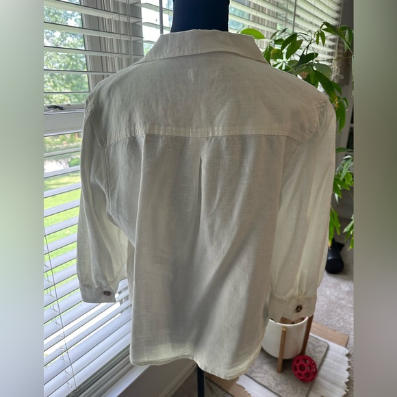 DL1961 Candace Puffed Sleeve Button Up Linen Shirt, white/cream, size large - Picture 6 of 10